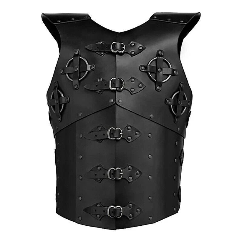 Medieval Adjust Leather Armor Vest Cosplay Hatless War Jacket Riveted Fasteners 07FC0E-D4 - KOEEK