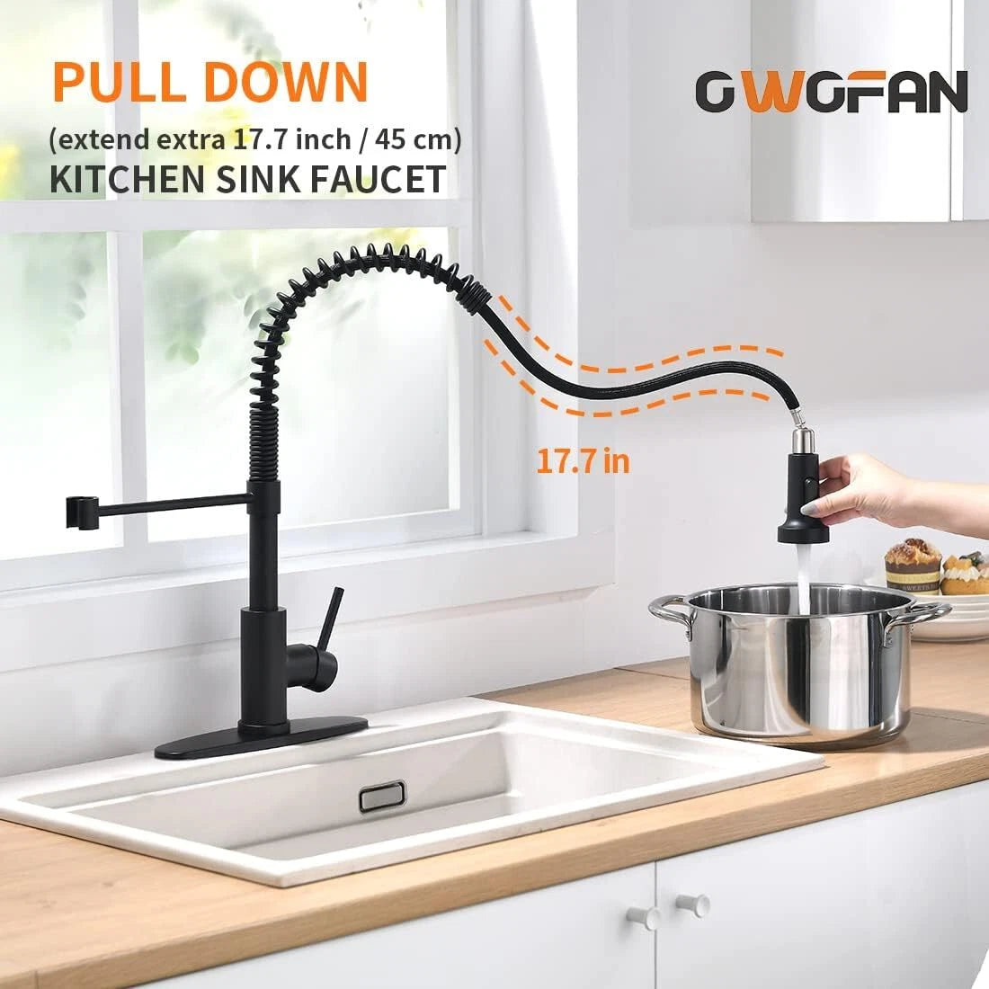 Black Kitchen Faucet with Pull Down Sprayer Stainless Steel Utility RV, Wet Bar 07FC0E-D4 - KOEEK