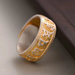 Silver Plated Chinese Style Six Word Mantra Open Ring Adjustable Mens 07FC0E-D4 - KOEEK