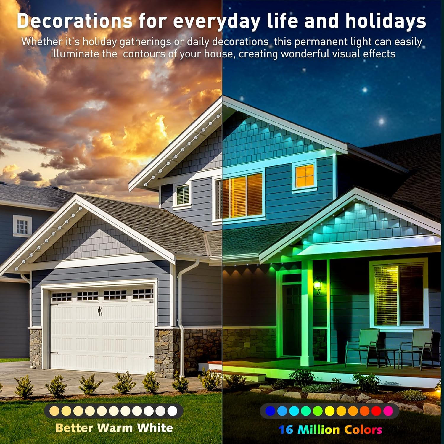 100Ft Permanent Outdoor Lights,For House Roof, Christmas, Holiday, Party, Daily 07FC0E-D4 - KOEEK