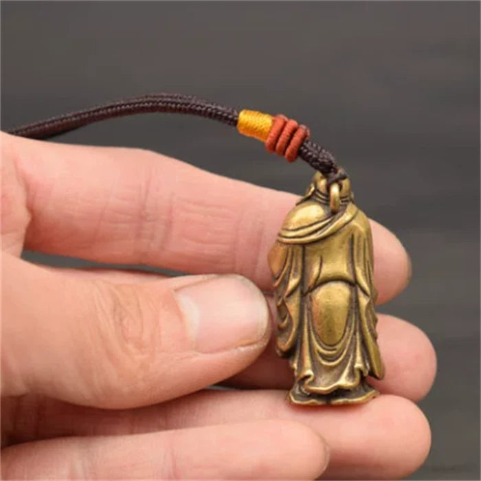 1.5" Brass Laughing Maitreya Buddha Statue Blessing Pendant Chain Buddha Amulet 07FC0E-D4 - KOEEK