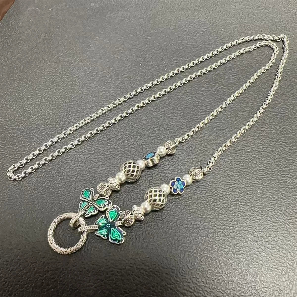 Retro Flower Butterfly Pearl Chain Necklace Pendant Compatible Women 07FC0E-D4 - KOEEK