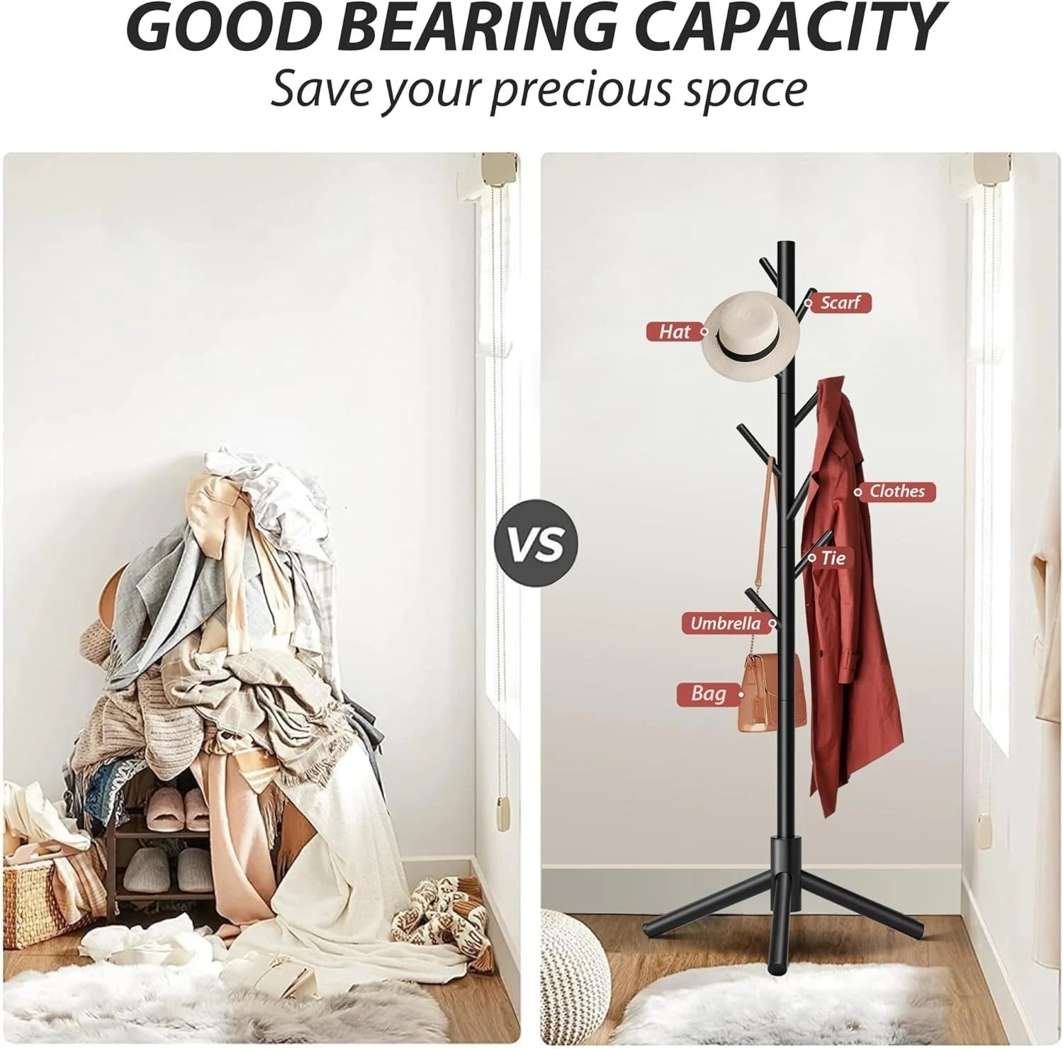 Durable Wooden Coat Rack, Freestanding Coat Rack with Stable Triangular Base 07FC0E-D4 - KOEEK