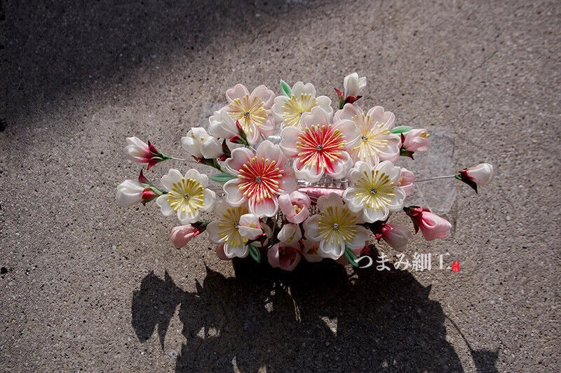 Handmade Japanese Kimono Sakura Silk Comb Hanfu Headwear Pink Hairpin Hair 07FC0E-D4 - KOEEK