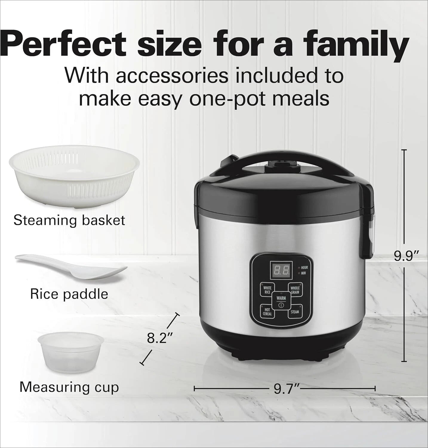Digital Programmable Rice Cooker and Food Steamer, Stainless Steel 07FC0E-D4 - KOEEK