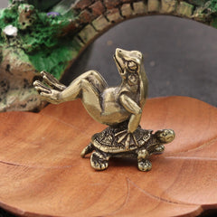 Solid Bronze Turtle Frog Statue Miniature Antique Tea Pet Feng Shui Decor 07FC0E-D4 - KOEEK