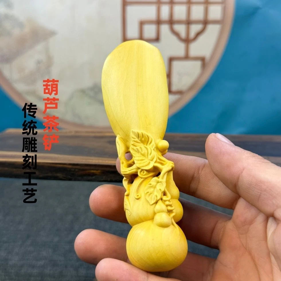 Boxwood Carved Gourd Tea Scoop Tea Accessories Fidget Hand Piece Home Décor 07FC0E-D4 - KOEEK