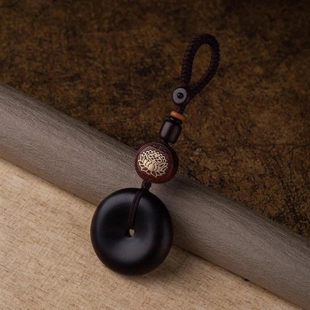 Handmade Zitan Peace Symbol Keychain Car Pendant Retro Blood Zitan Amulet 07FC0E-D4 - KOEEK