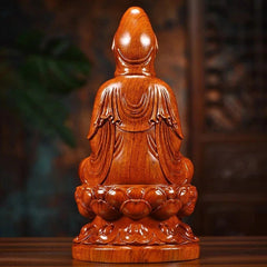 14cm Rosewood Carved Guanyin Buddha Statue Lotus Seat Home Decor Craft 07FC0E-D4 - KOEEK