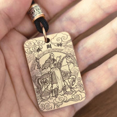 Brass Guan Gong Wu Caishen Pendant Tag Necklace Taoist Amulet Charm 07FC0E-D4 - KOEEK