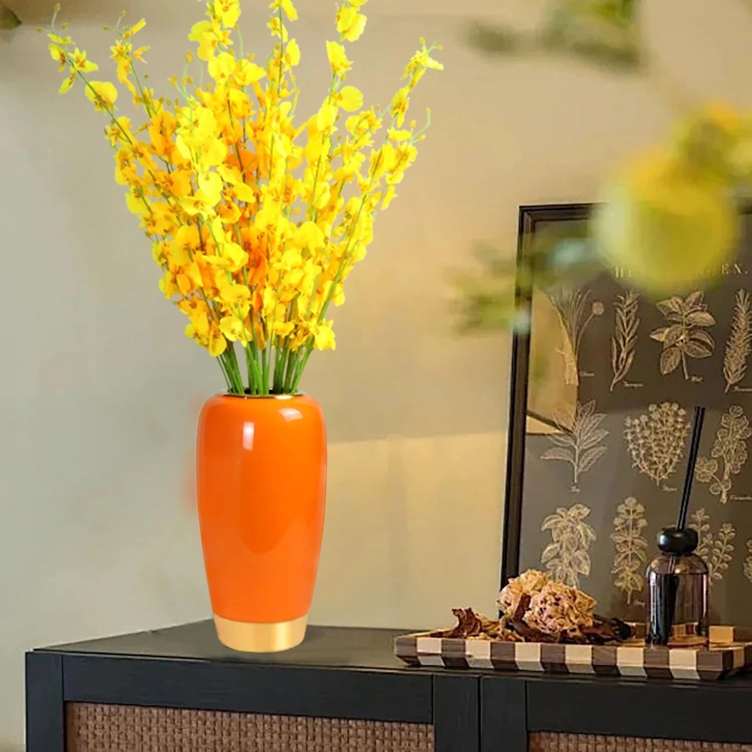 Ceramic Large Vase, Orange 11.8 Inch Tall Floor Vase, Rustic Decorative Vase 07FC0E-D4 - KOEEK