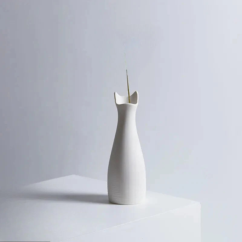 Cat-shaped Flower Vase White Ceramic Vase Creative Simple Home Decor Flower Vase 07FC0E-D4 - KOEEK