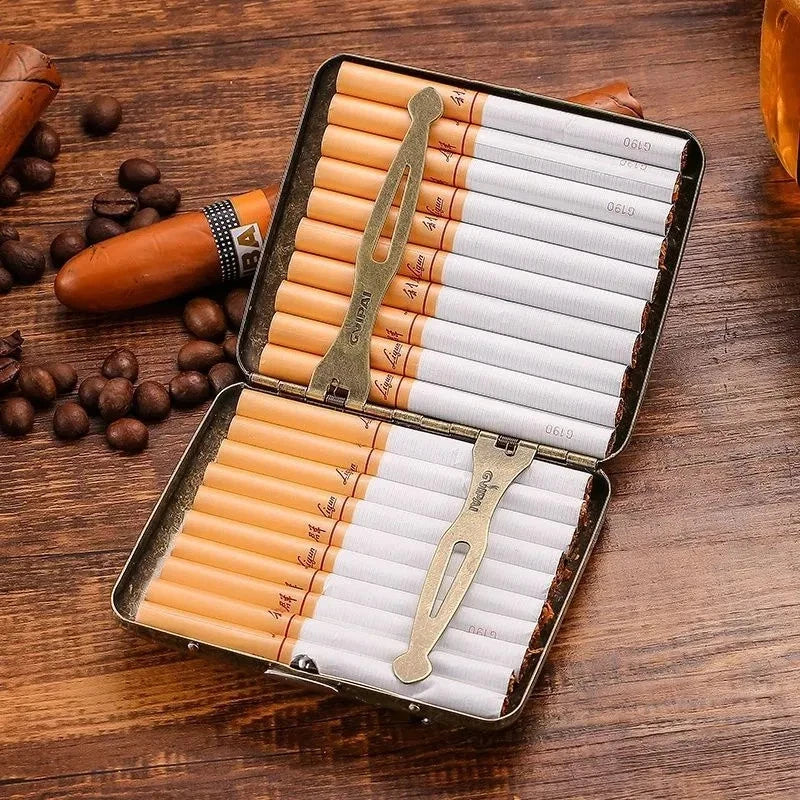 Brass Metal Cigarette Case 20 Holder Vintage Design Slim Portable Moisture Proof 07FC0E-D4 - KOEEK