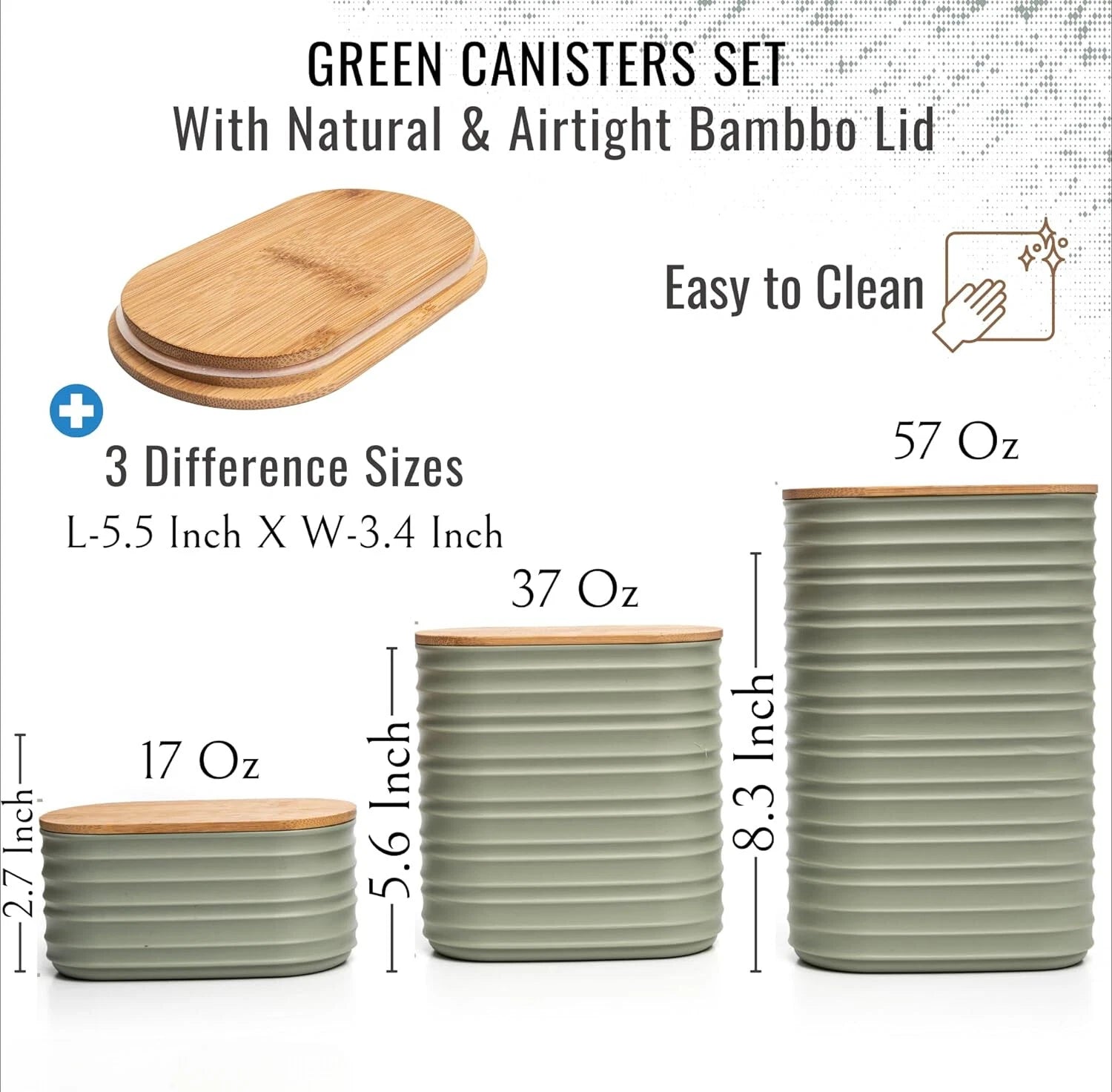 3 Pcs Olive Green Canisters Sets For The Kitchen, Airtight Plastic Canister 07FC0E-D4 - KOEEK