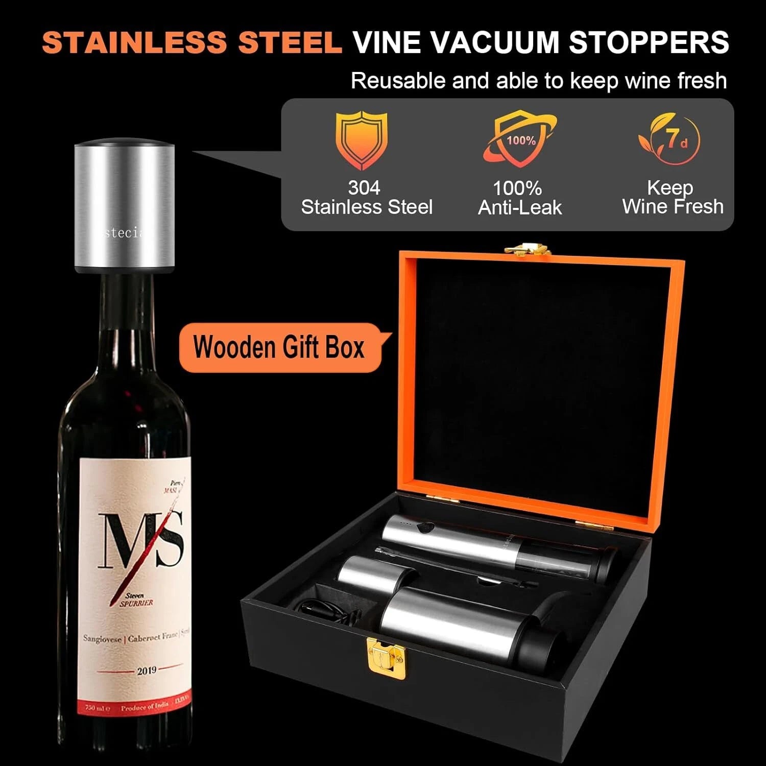 Electric Wine Corkscrew Set Rechargeable 2-in-1 Auto Wine Decanter 07FC0E-D4 - KOEEK