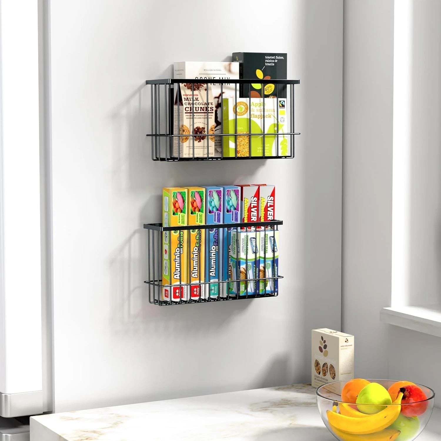 Magnetic metal basket storage rack, dryer ball holder, 2-piece set 07FC0E-D4 - KOEEK