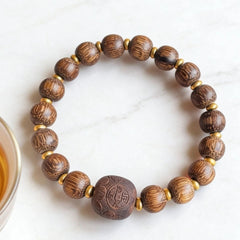 Retro China Natural Agarwood Buddhist Prayer Beads Men Woman  Bracelet Gift 07FC0E-D4 - KOEEK