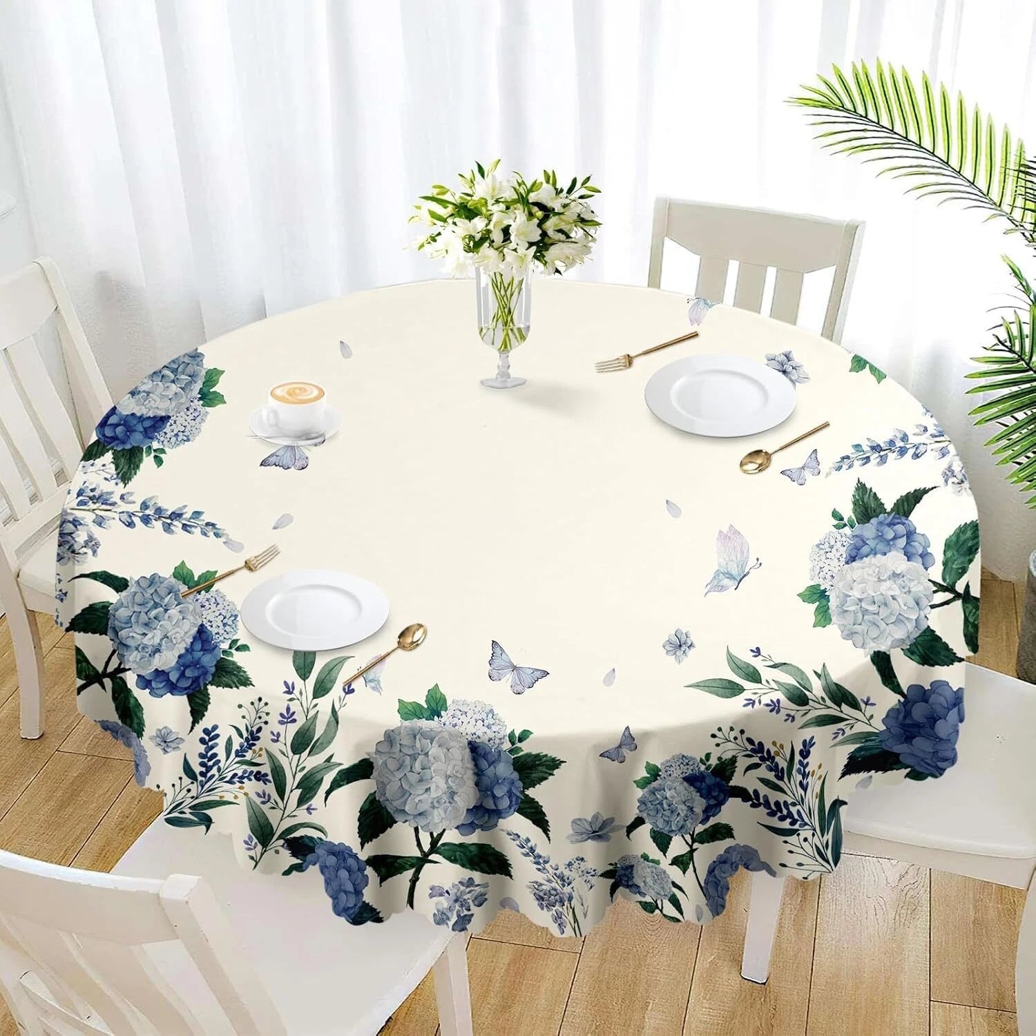 Round Table Cloths 60 in, Floral Tablecloth Waterproof, Wrinkle Free Polyester 07FC0E-D4 - KOEEK