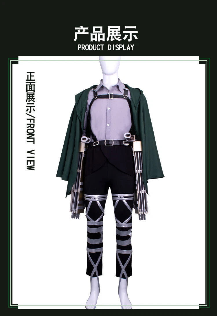 Attack on Titan Levi·Ackerman Cloak Shirt Pants Belt Anime Armor Cosplay Costume 07FC0E-D4 - KOEEK
