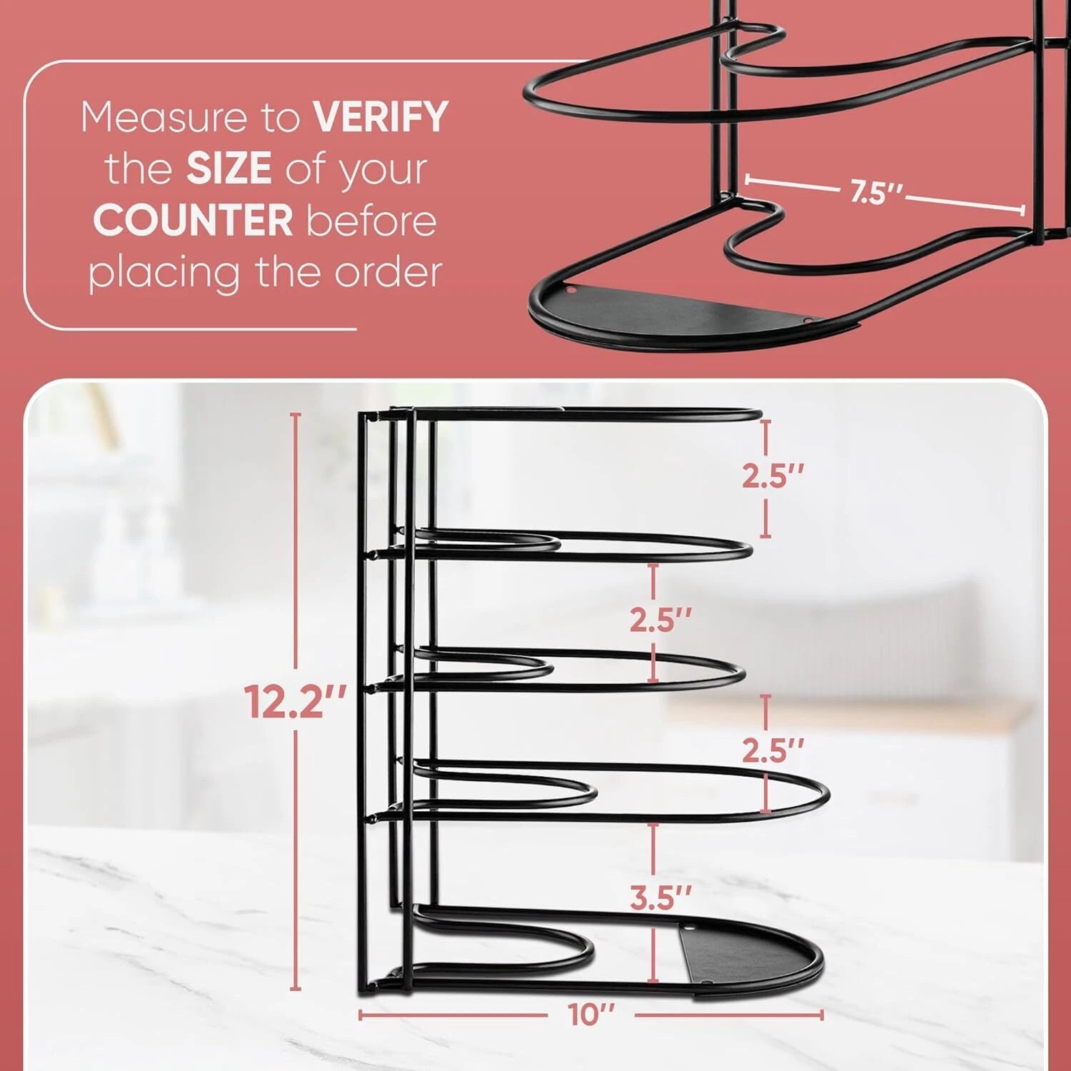 Heavy Duty Pot & Pan Organizer | 5 Tier Cookware & Lid Organizer | Black 07FC0E-D4 - KOEEK