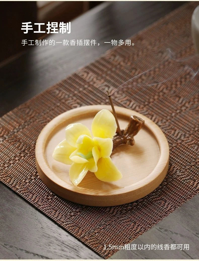 Ceramic Magnolia Stick Incense Holder Set Tea Room Desk Decor 07FC0E-D4 - KOEEK