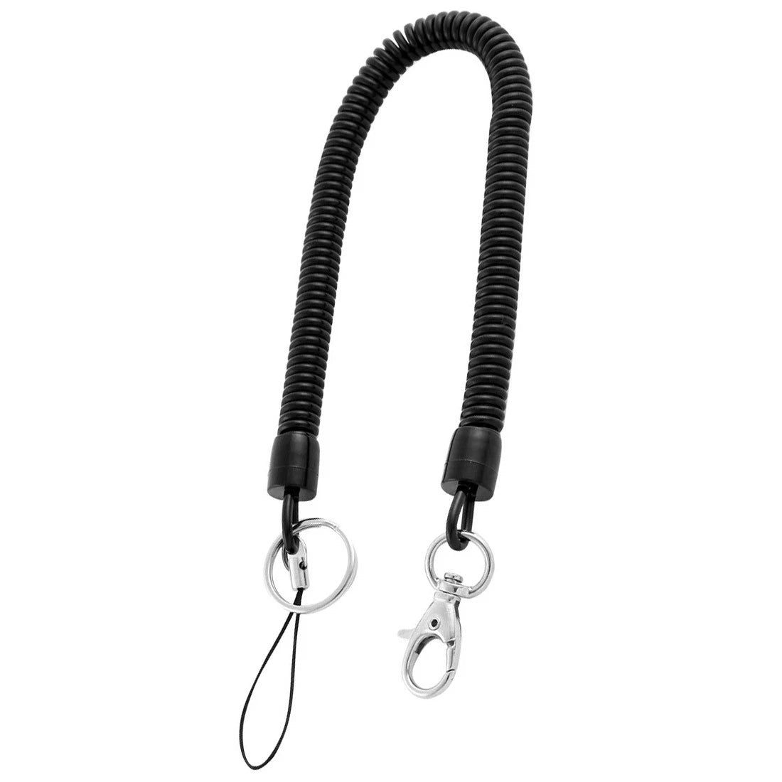 Spiral Coiled Keychain Lanyard Cord with Key Ring Lobster Clasp 38cm 1pcs Black 07FC0E-D4 - KOEEK