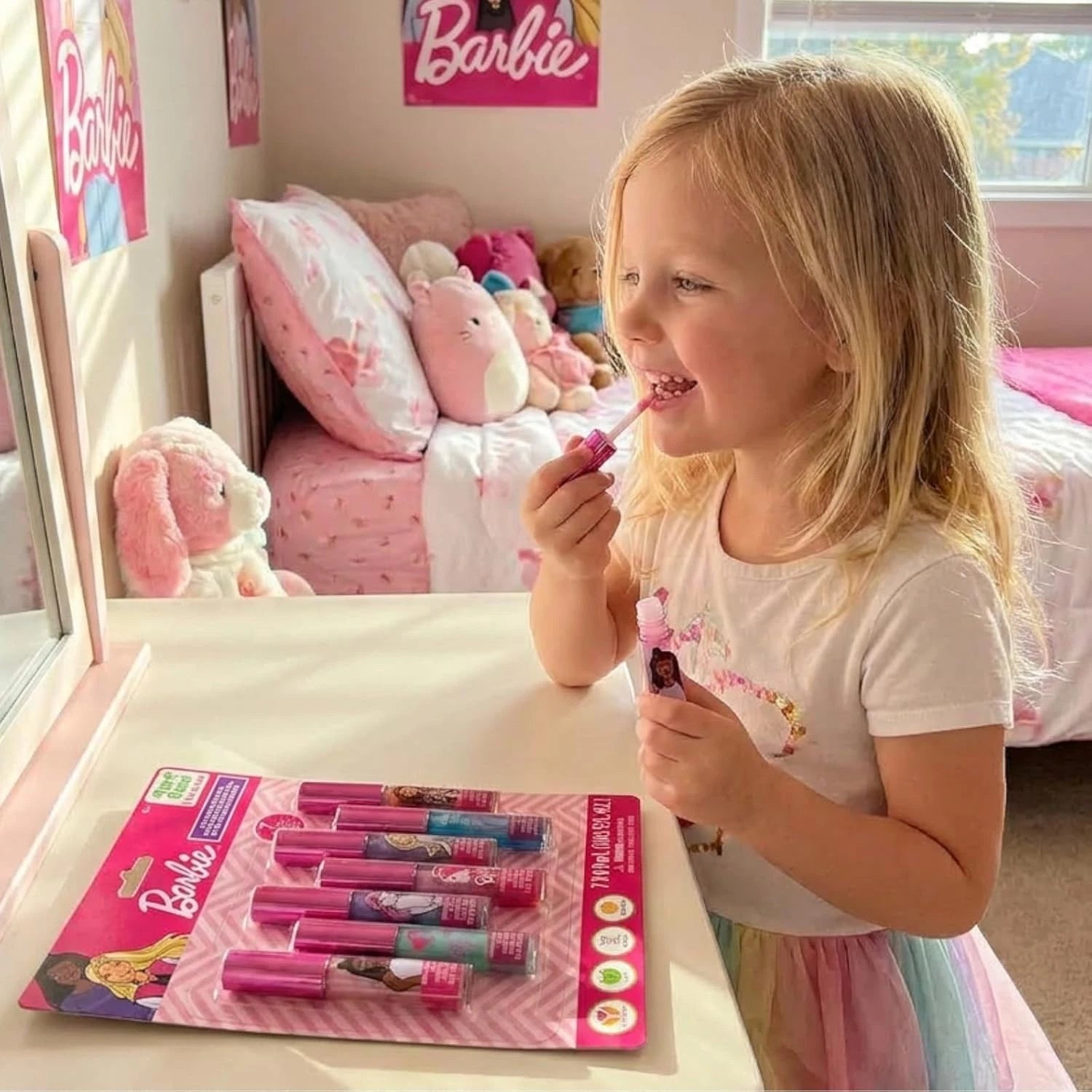 Barbie 7-Piece Lip Gloss Set for Girls Kids Makeup Gift Party Favor Toy BARBIE - KOEEK