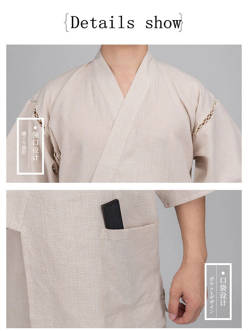 Japanese Mens Pajamas Sets Loungewear Jinbei Kimono Short Sleeve Pants Sleepwear 07FC0E-D4 - KOEEK