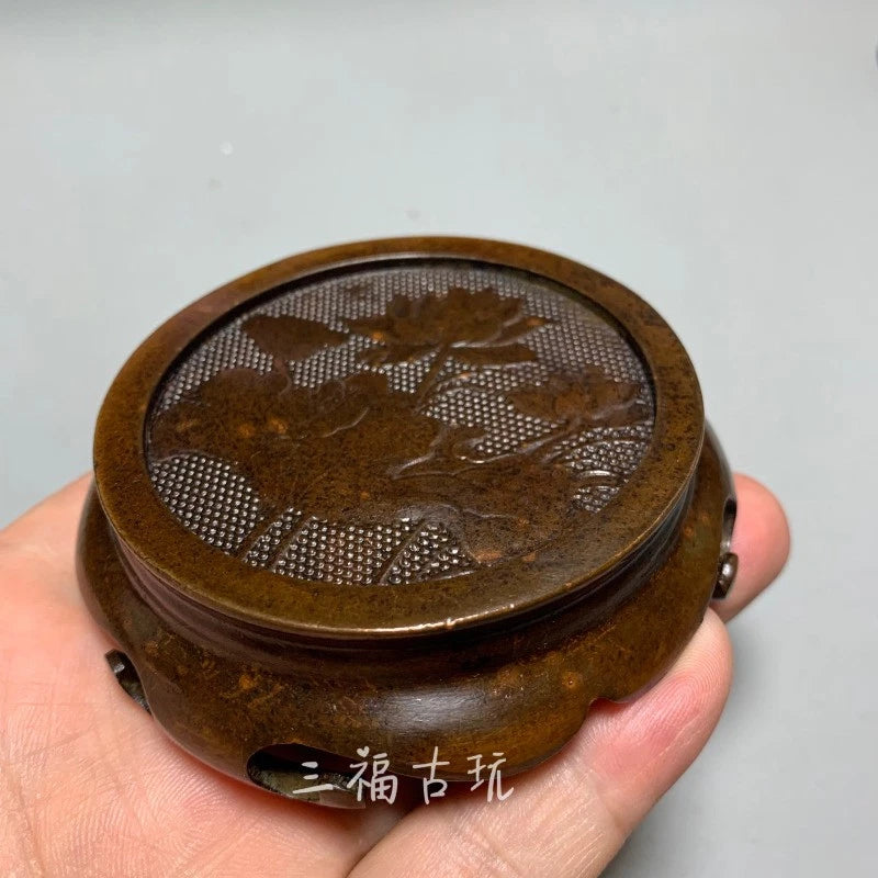 8cm Chinese Retro Copper Base Tea Saucer  Handicraft Desktop Ornament 07FC0E-D4 - KOEEK