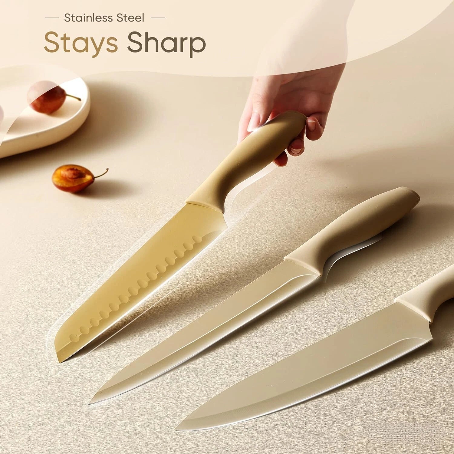 12 Pieces Kitchen Knife Set, Stainless Steel Knife Set Nonstick Ceramic Coating 07FC0E-D4 - KOEEK