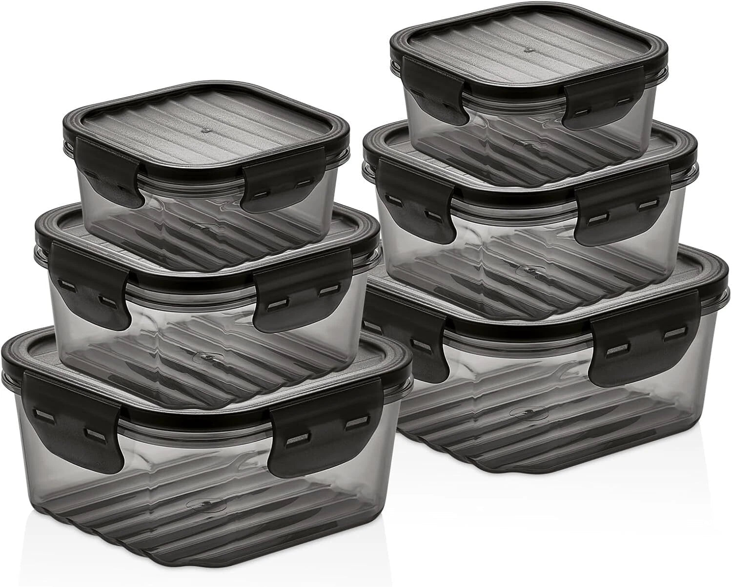 6 Piece Food Crisper Set - Sealed Plastic Crisper with Locking Lid - Stackable 07FC0E-D4 - KOEEK