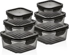 6 Piece Food Crisper Set - Sealed Plastic Crisper with Locking Lid - Stackable 07FC0E-D4 - KOEEK