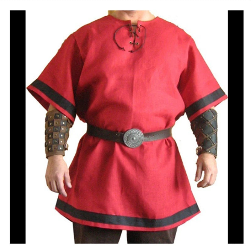 Men Medieval Viking Tunic Top Shirt Blouse Pirate Knight Cos Fancy Costume 07FC0E-D4 - KOEEK