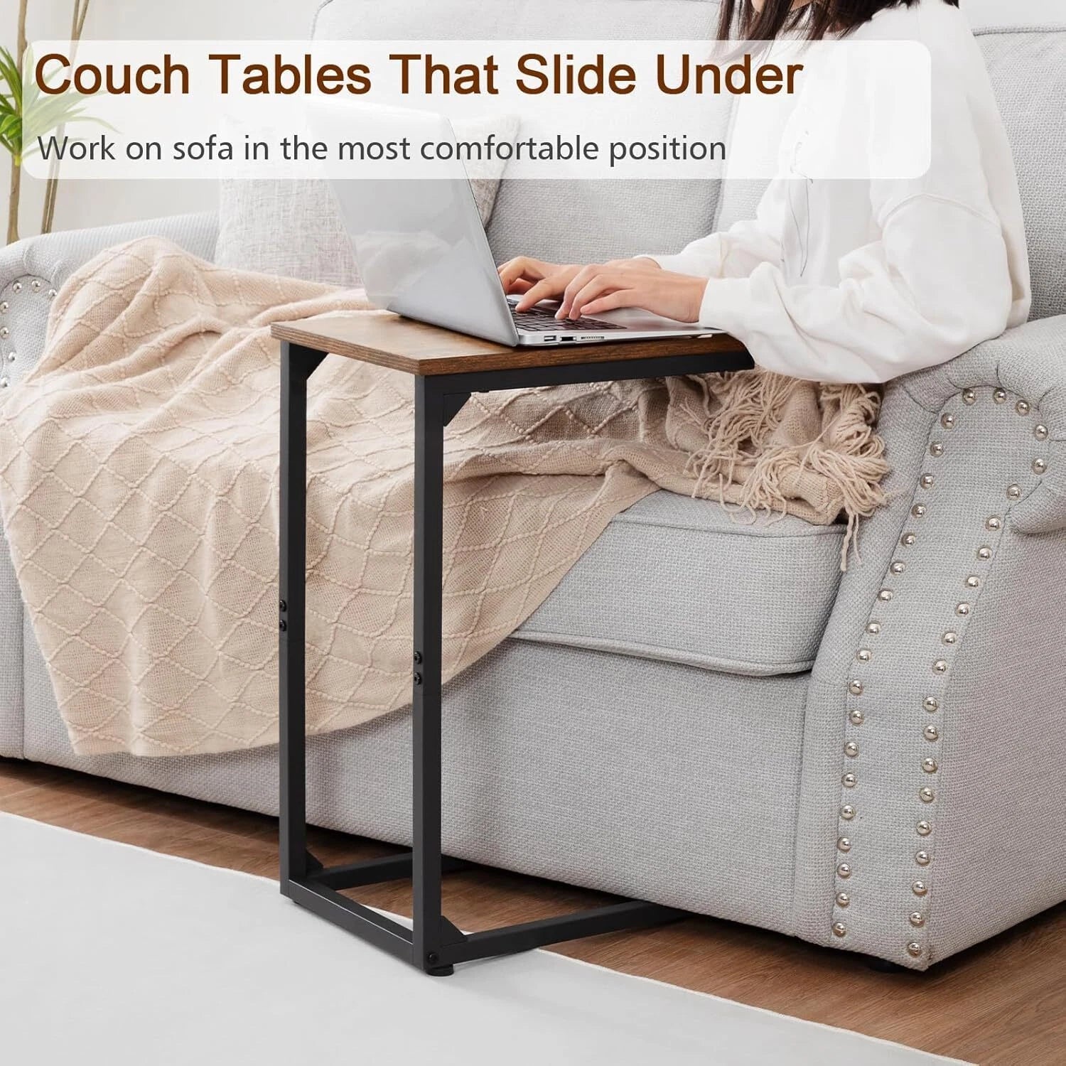 C Shaped End Tables, TV Trays Set of 2 for Living Room, Slide Under Couch Table 07FC0E-D4 - KOEEK