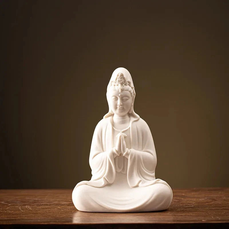14cm Chinese Ceramic Guanyin Bodhisattva Handcarved Buddha Statue Zen Decoration 07FC0E-D4 - KOEEK