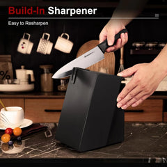 Knife Set, 15-Piece Kitchen Knife Set with Built-in Knife Sharpener 07FC0E-D4 - KOEEK