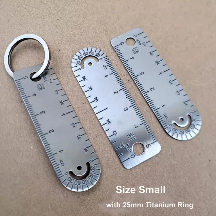 Titanium Alloy Ruler Protractor Compass Scale CM Inch Keychain Portable EDC Tool 07FC0E-D4 - KOEEK