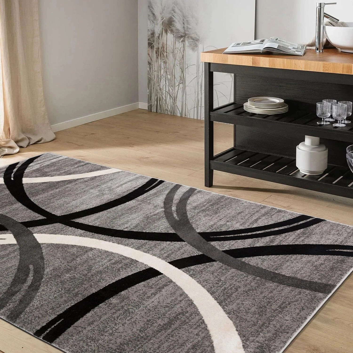 Modern Wave Round Design Area Rug 5'3“ x 7'3” Gray 07FC0E-D4 - KOEEK