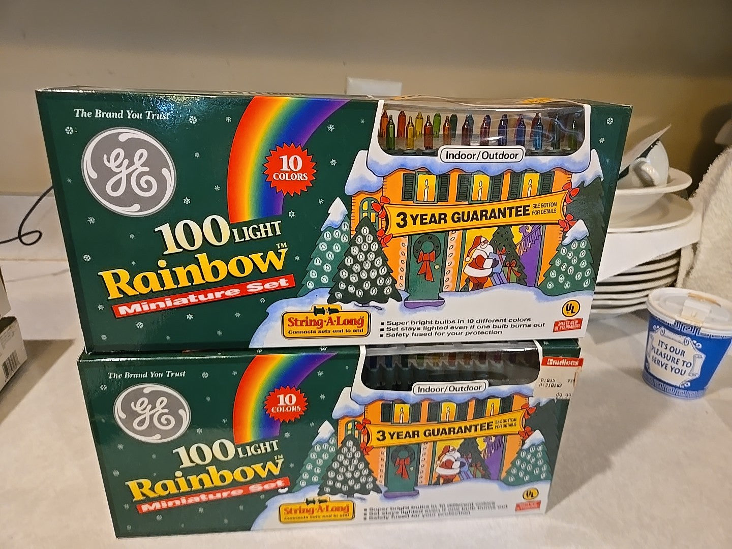 2  Vintage  GE 100 Light String-A-Long Rainbow Miniature Light Sets GE - KOEEK