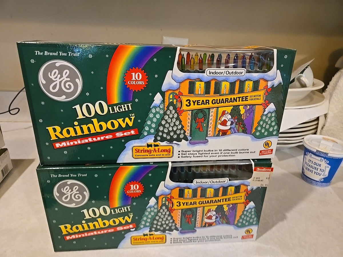 2  Vintage  GE 100 Light String-A-Long Rainbow Miniature Light Sets GE - KOEEK