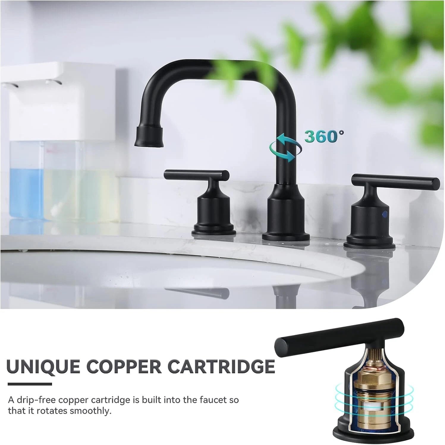 Two-Handle Widespread 8-Inch Bathroom Faucet Black 360 Degree Swivel 07FC0E-D4 - KOEEK