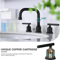 Two-Handle Widespread 8-Inch Bathroom Faucet Black 360 Degree Swivel 07FC0E-D4 - KOEEK