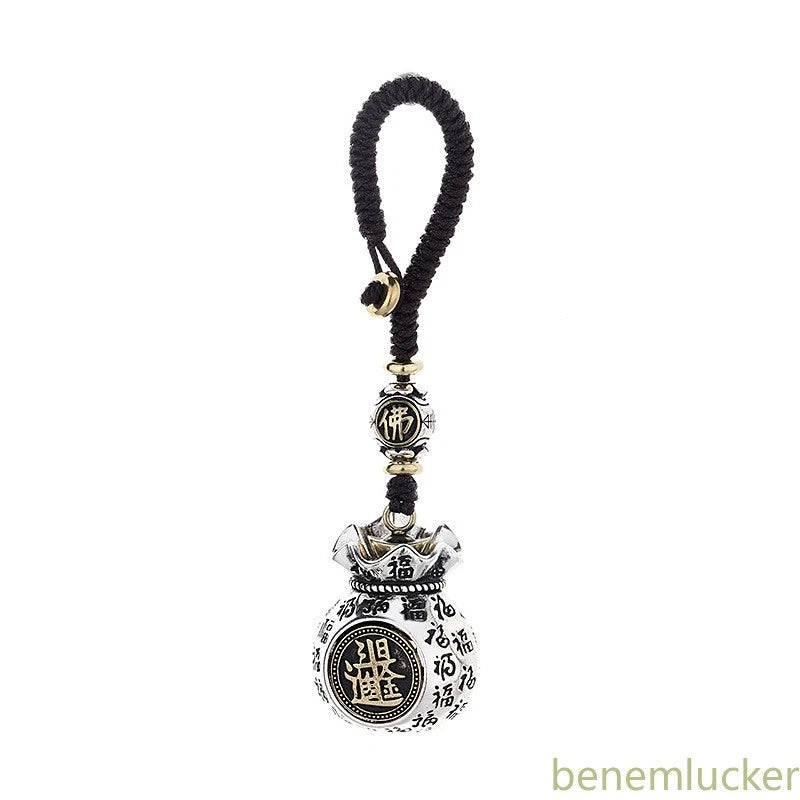 Retro Handmade Relief Coin Money Bag Rotating Keychain Luck Blessing Pendant 07FC0E-D4 - KOEEK