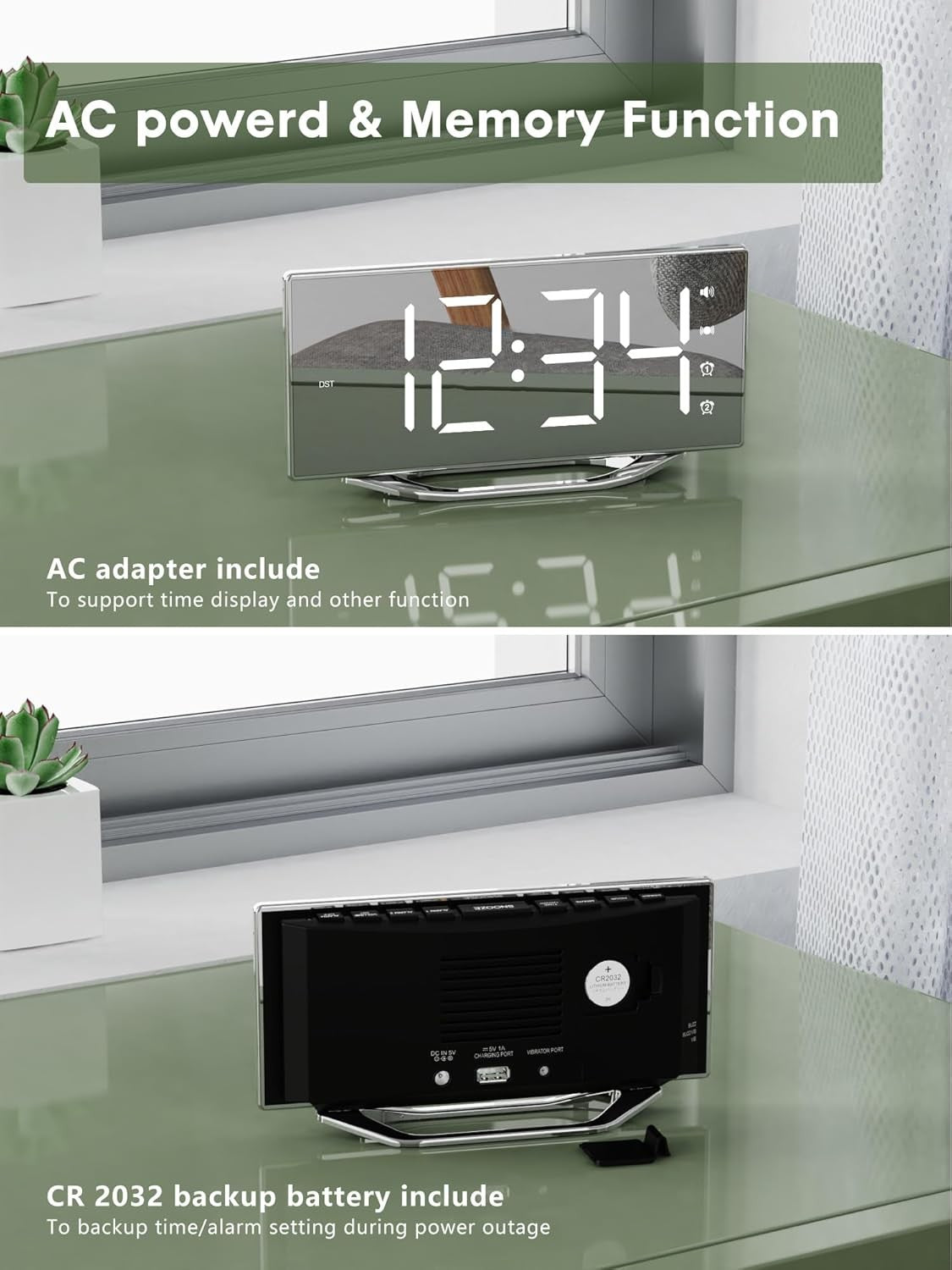 new Extra Loud Vibrating Alarm Clock Normal Size, Silver Surface(with Bed Shaker) 07FC0E-D4 - KOEEK