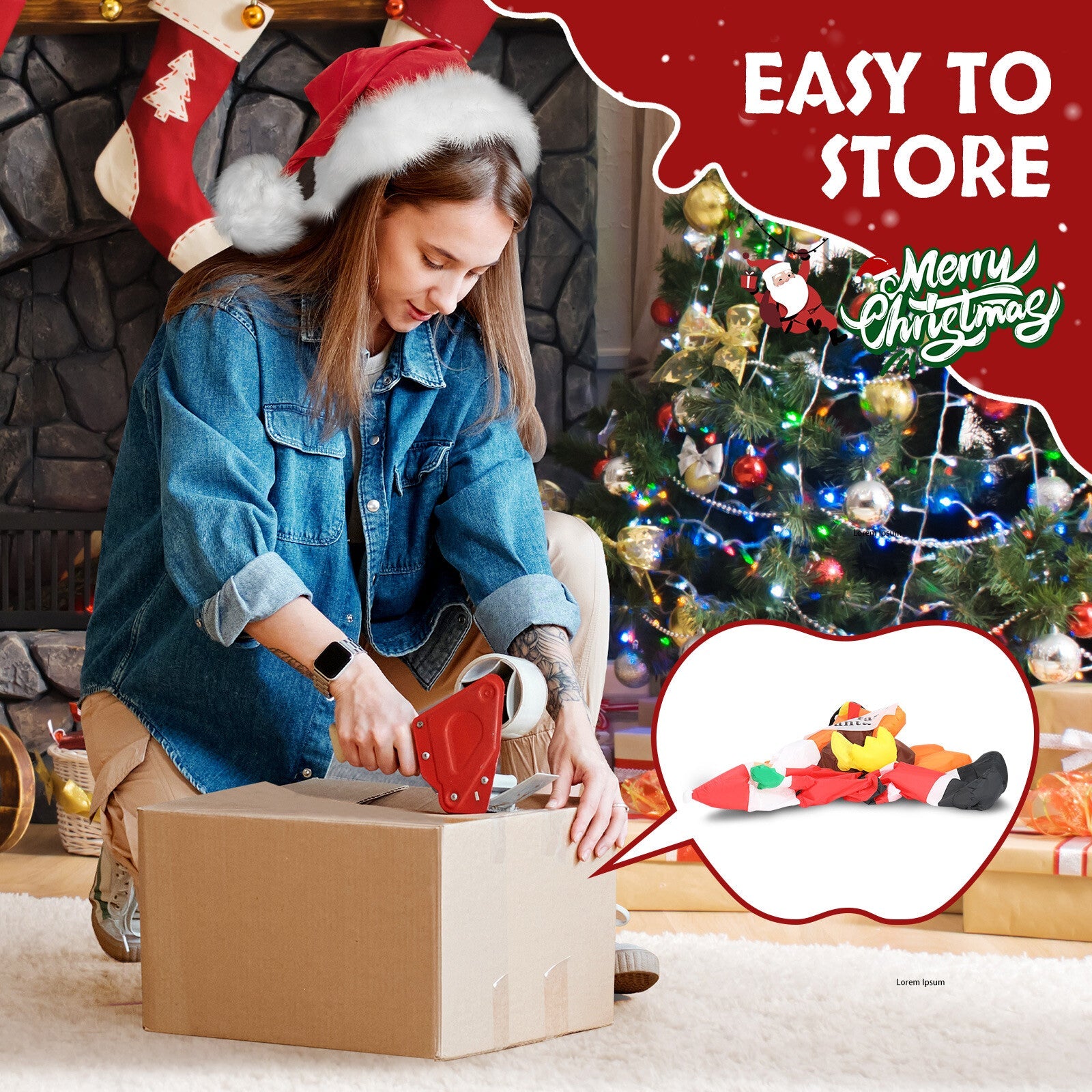 4.9FT Inflatable Turkey on Santa Claus Lighted Christmas Yard Decoration 07FC0E-D4 - KOEEK