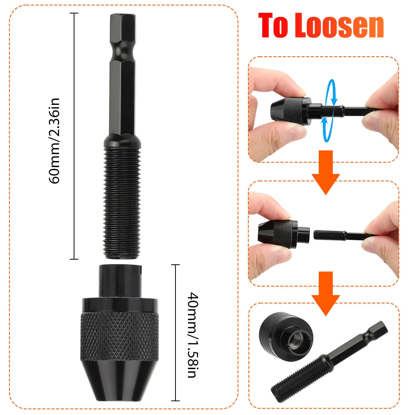 ny 1/4" sekskantskaft Nøkkelløs Chuck Adapter Drill Bit Quick Change Driver Converter