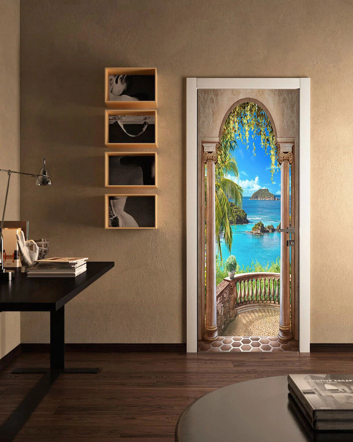 3D Arch Terrace Seascape Self Adhesive Mural Wall Bedroom Door Sticker Decor 07FC0E-D4 - KOEEK