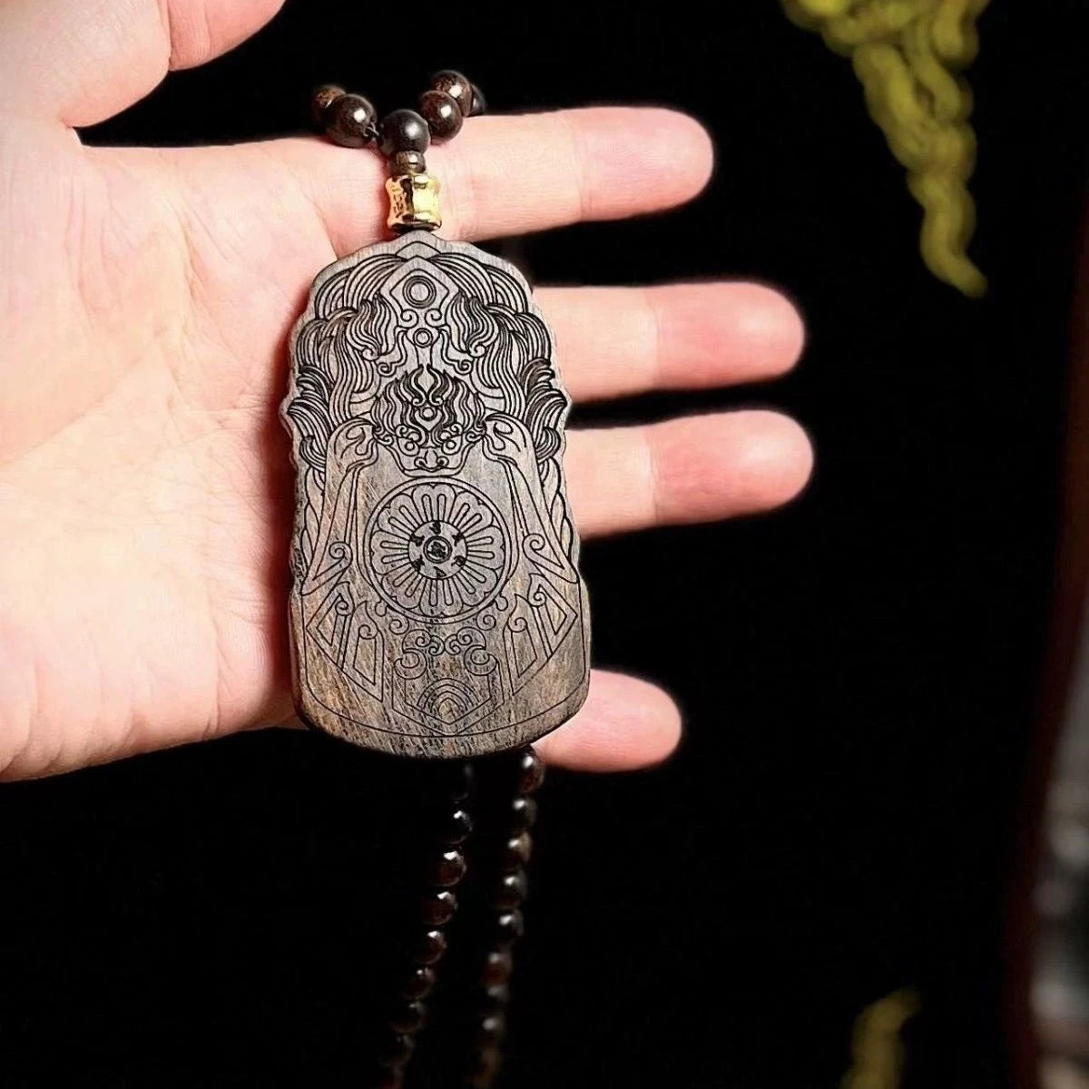 Nha Trang Agarwood Dainichi Pendant Necklace Guardian Deity Sweater Chain 07FC0E-D4 - KOEEK