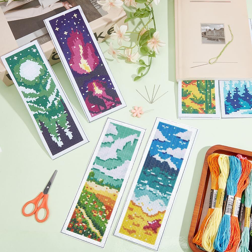 new INFUNLY 6pcs Scenery Cross Stitch Bookmark Kit DIY Beach Stamped blue INFUNLY - KOEEK