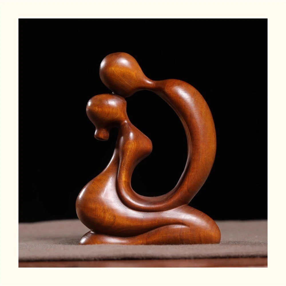 Boxwood Wood Carved Couple Figurine 7cm Desktop Decor Craft Ornament Gift 07FC0E-D4 - KOEEK